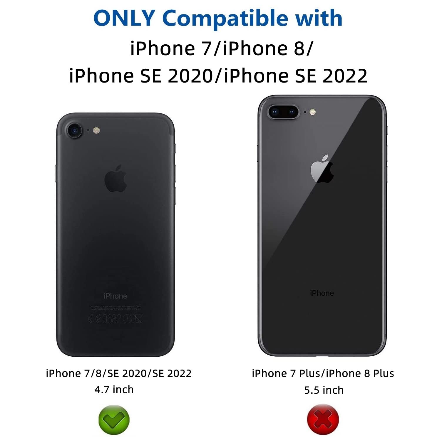 iCoverCase iPhone SE(2022)/SE(2020)/iPhone 7/8 Wallet Case, RFID Blocking Genuine Leather Magnetic Case with Wrist Strap and Card Slots Kickstand Feature Flip Cover 4.7 Inch(Light Blue)