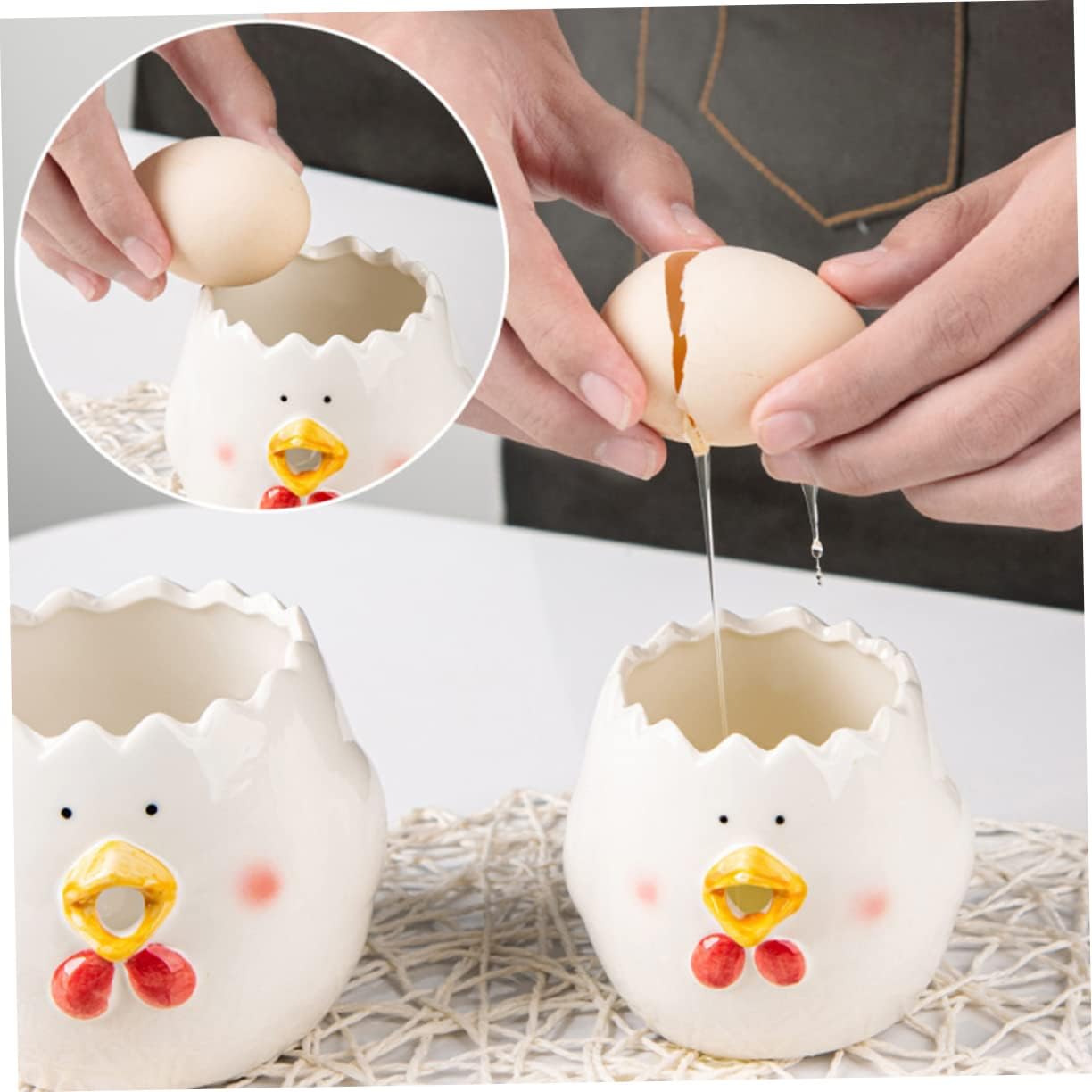 SOLUSTRE Adorable Chicken Shape Egg Separator Ceramic Egg Yolk Separator Easy Separate Tool