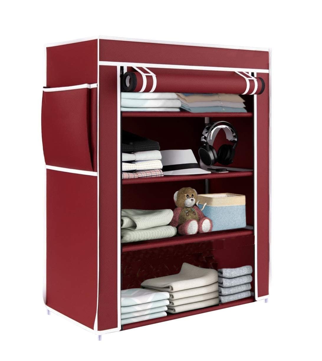 Ebee Metal 4 Shelves Cloth Cabinet (Maroon)-image-20
