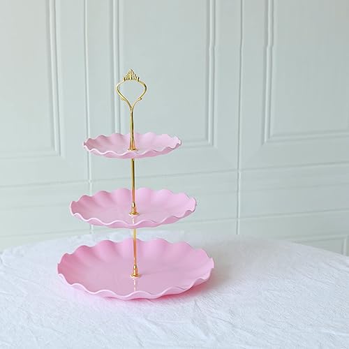 Miniatura 4 de 3 soportes de plástico rosa de 3 niveles para cupcakes de postre, torre de exhibición de dulces de frutas para bodas, fiestas de cumpleaños, fiestas
