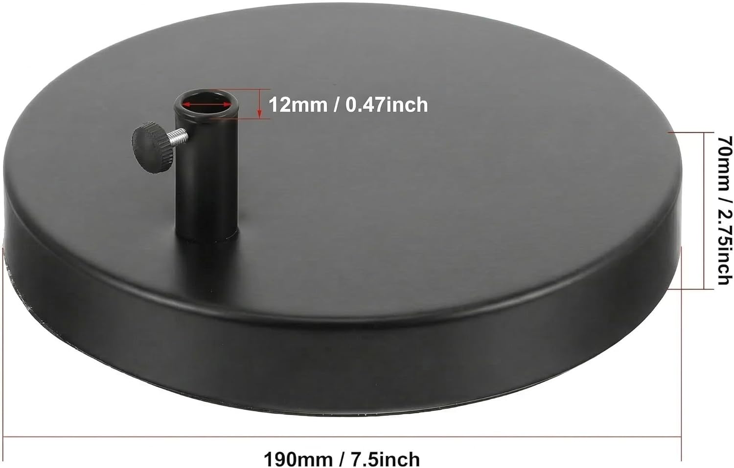 TEHAUX Weighted Desk Lamp Base Only, 7.5" Solid Iron Replacement Table Lamp Mounting Stand for Swing Arm Light, Magnifying Glass & Mic Mount, 12mm Hole (Black)