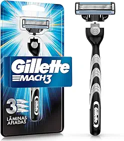 GILLETTE Mach3 Aparelho de Barbear Reutilizável, 1 Cabo + 1 Carga com 3 Lâminas de Barbear, Barbear Rente e Suave para Homens, Barbeador com Navalhas