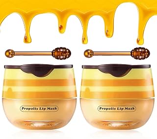 2PCS Honey Lip Balm, Vitamin E Moisturizing Propolis Sleeping Lip Mask, Effective Reduces Lip Lines Prevention Dry and Cracked Lip Scrubs Exfoliator Smoothing Dry Lip Care