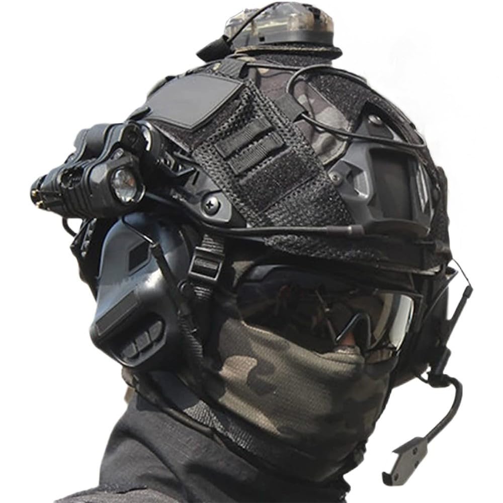 Casco Combate Ajustable,Casco Táctico Rápido con Funda Mimética Camuflaje Gafas Protección Panorámicas Luz Señal LED para Paintball Deportes Aire Libre CS Juego Tiroteo