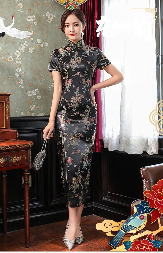 Qipao Dress Cheongsam for Women with UME Floral Pattern Embroidery Chinese Dresses Upgraded