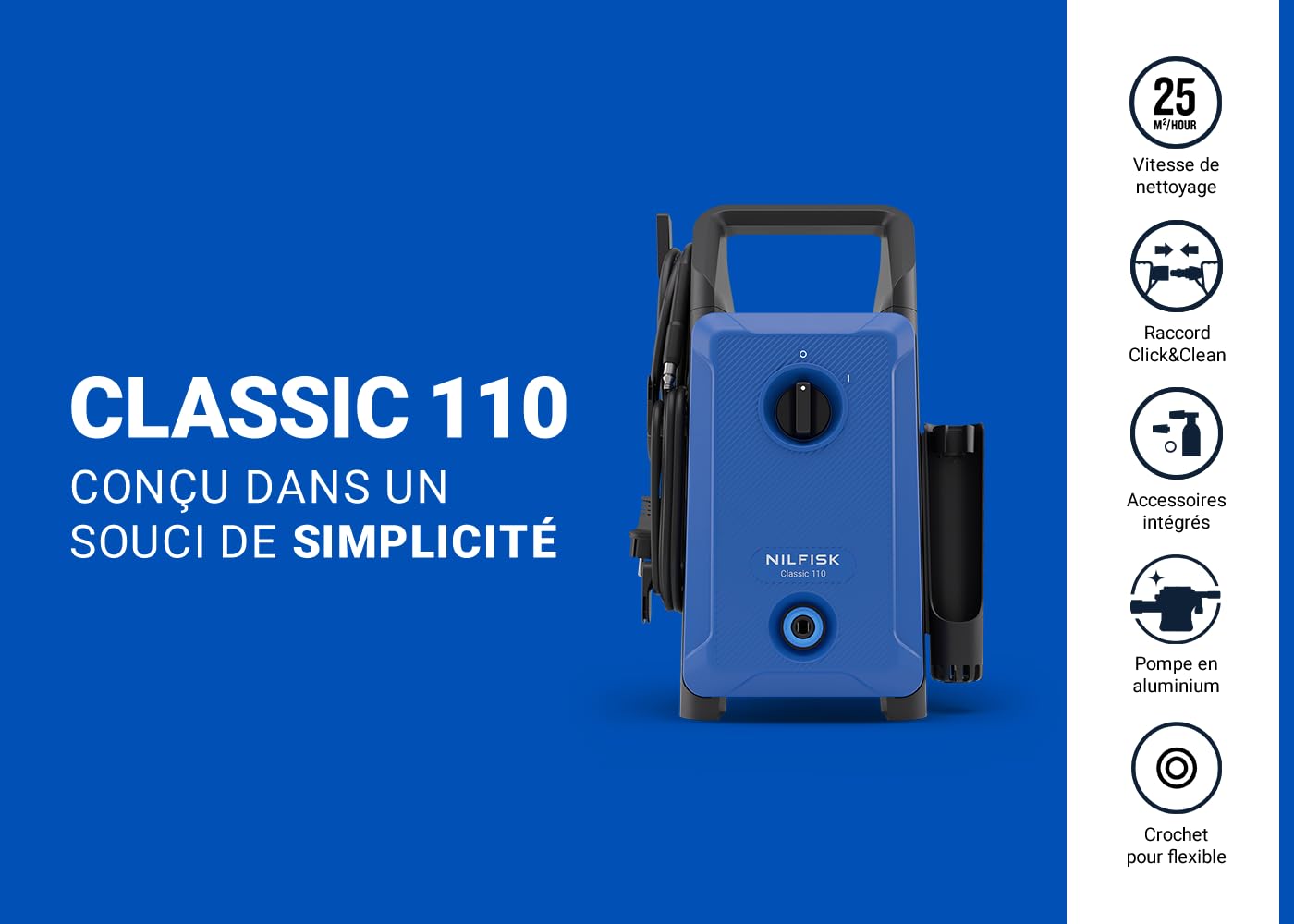 Nilfisk Classic Nettoyeur Haute Pression 110 Bar – Facile à Utiliser pour Terrasses, Voitures et Nettoyage Extérieur (1400 W)