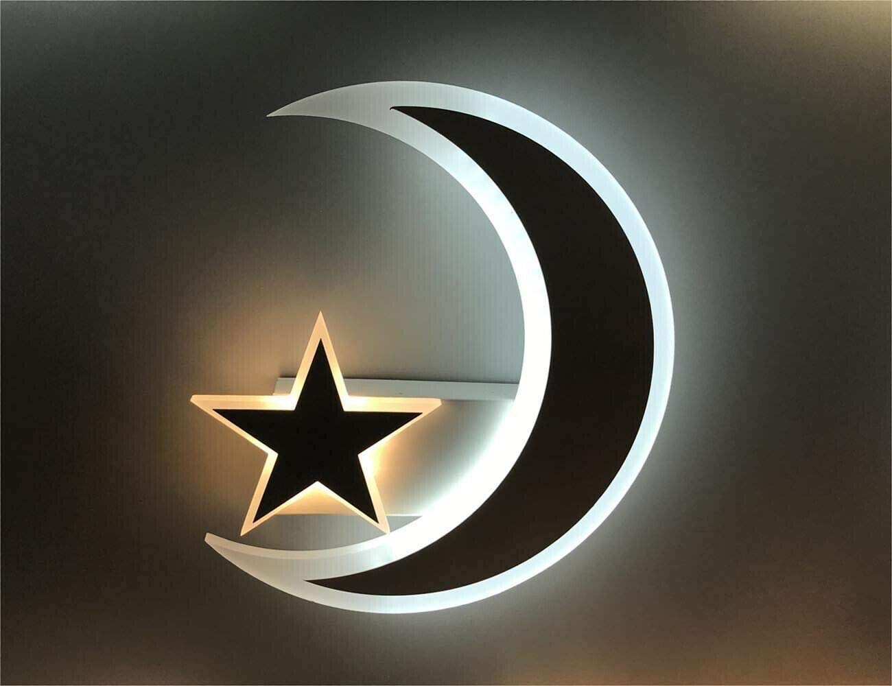 Universo Applique a led illuminazione per interno 11W lampada da parete moderna a forma di luna e stella (Luna a luce fredda con stella luce calda)