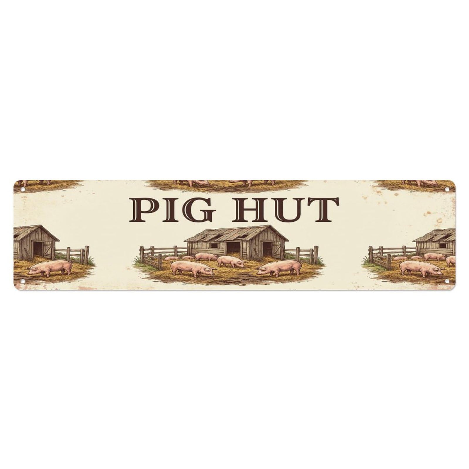 Vintage Hut Oink Pig Farmhouse Funny Pig Backyard Farm Metal Tin Sign Plaque Wall Decor for Cafe, Club, Garden Metal Poster 4x16Inch