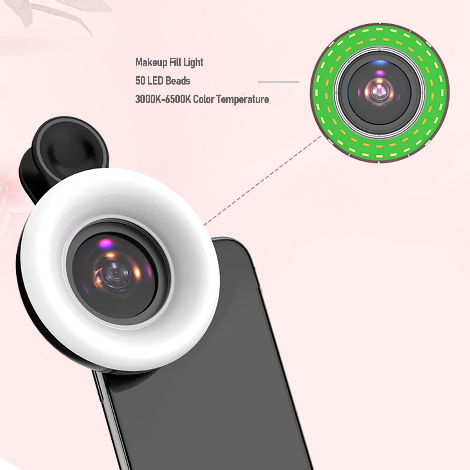 Denash Lente Macro con Luce a LED, Luce di Riempimento di Ingrandimento 15x con luminosità a 5 Livelli per la Fotografia di Ciglia