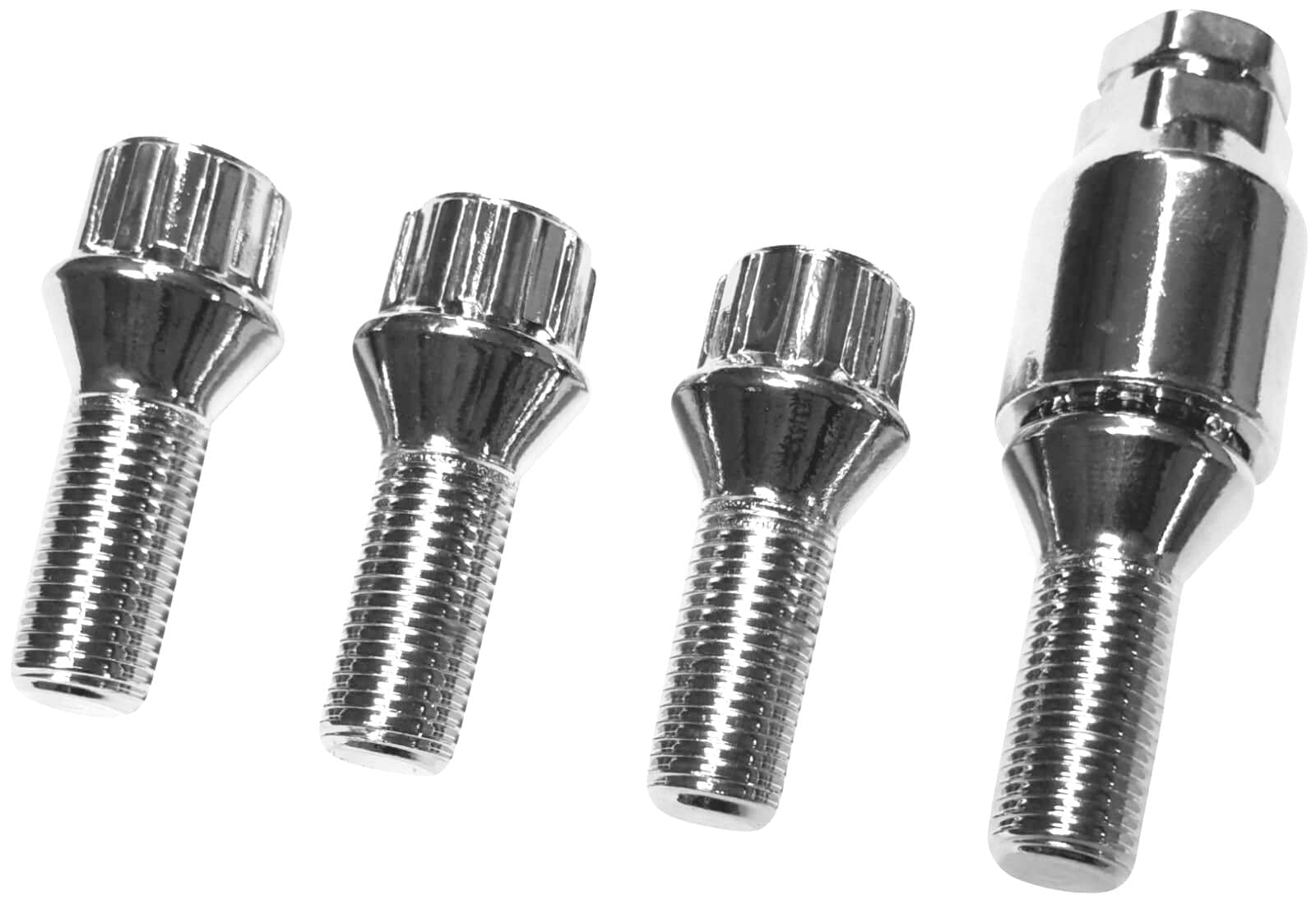 Blokada do felg M14 x 1,5 x 28 mm, taśma stożkowa 60°, 4 srebrne zamki felg, zestaw 4 sztuk, zabezpieczenie felg, zabezpieczenie przed kradzieżą, śruby do kół, śruby do kół