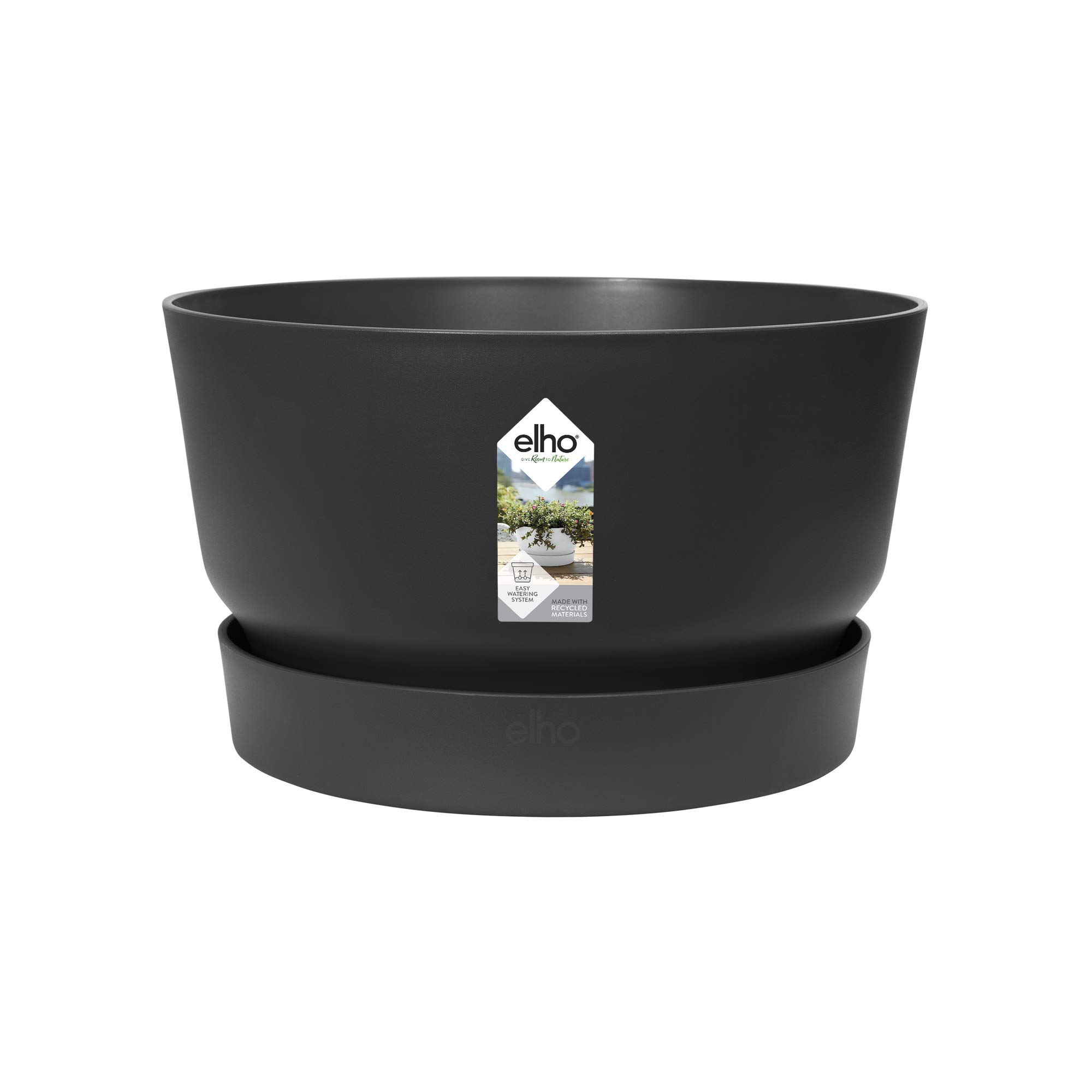 elho Greenville Schale 33 - Blumentopf für Außen - 100% recyceltem Plastik - Ø 32.5 x H 19.4 cm - Schwarz/Living Schwarz (Packung mit 2)