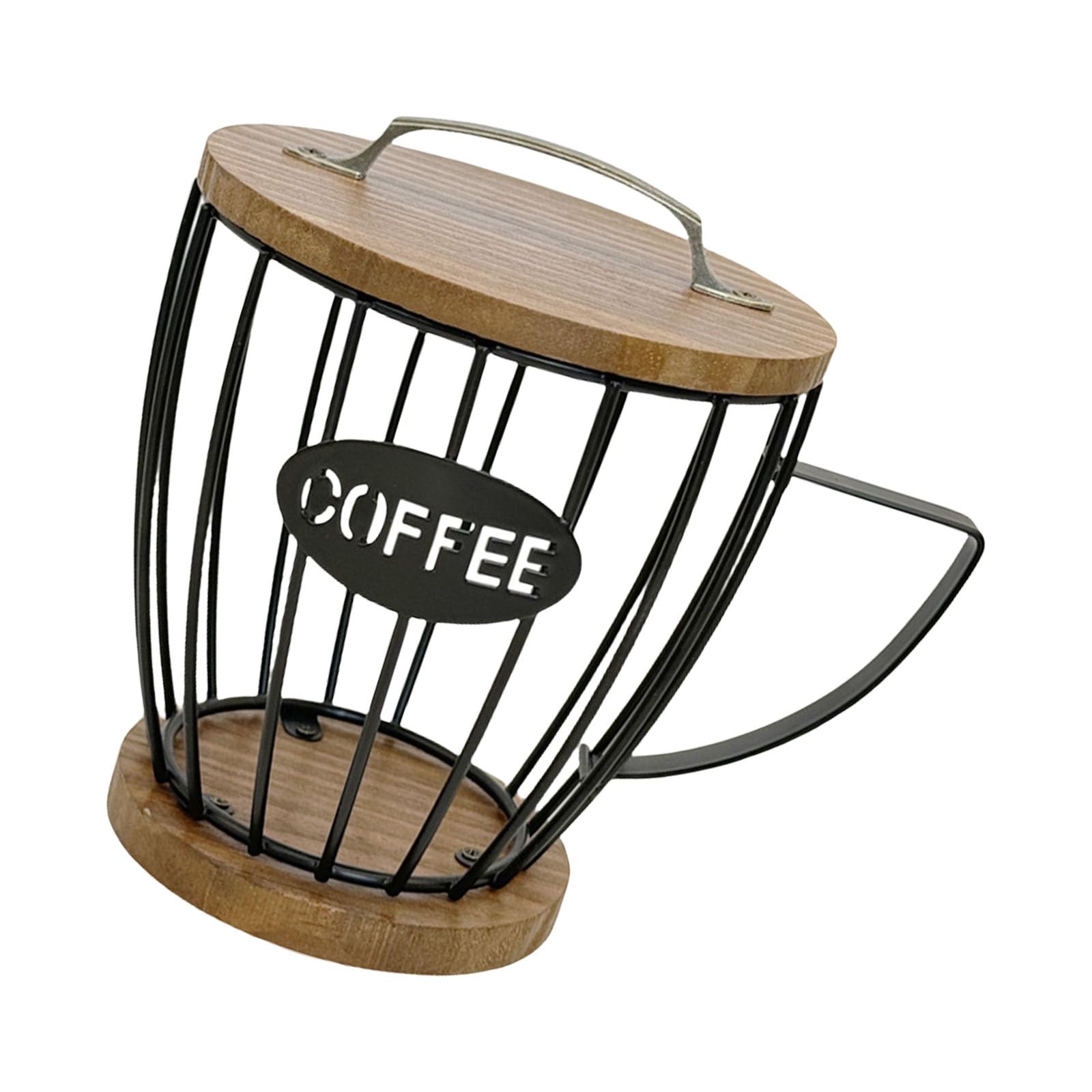 Kalttoy Large Capacity Coffee Pods Organiser Holder for Kitchen Countertop Fruit Basket Stylish Candy Storage Rack Black Iron Wooden Decorative Tray