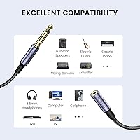 Vista 2 de MOSWAG Adaptador de conector de auriculares de 0.250 in 1/4 pulgadas a 0.138 in 1/8 pulgadas 3.28 pies/3.3 ft, cable de extensión de 1/8 hembra a