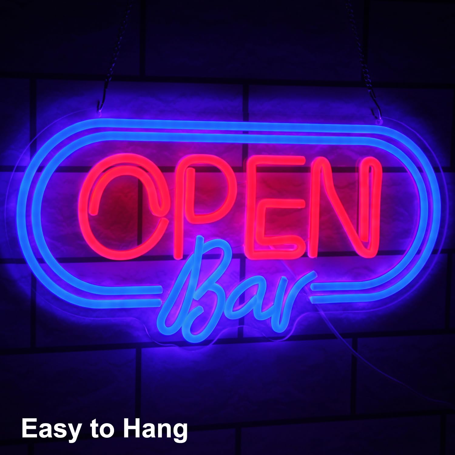 Bar Open Neon Sign Bar LED Sign Dimmable Open Neon Light Blue Red Letter Neon Wall Sign Business Neon Light Up Sign for Bar Pub Hotel Shop Club Man Cave Decor Party Sign Wall Art - Image 2