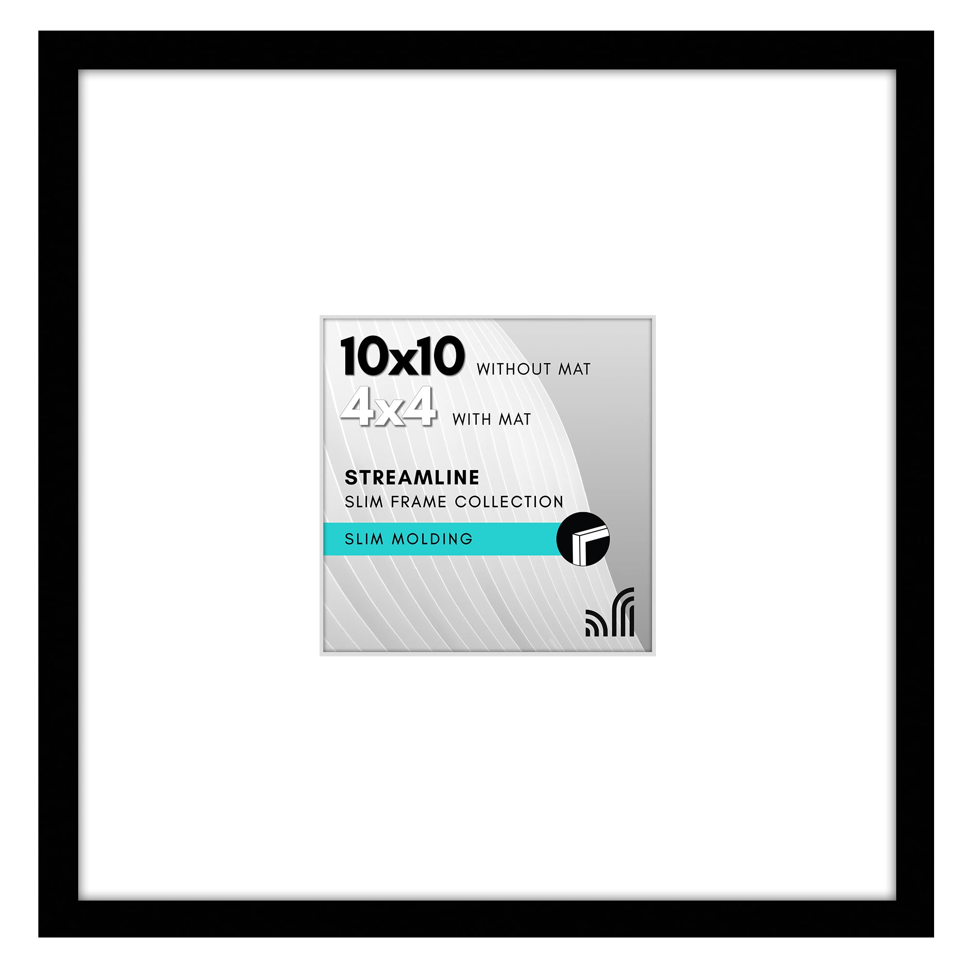 Americanflat 10x10 Picture Frame with Shatter-Resistant Glass - Use as 4x4 Frame with Mat or Display 10x10 Photo Without Mat - Streamline Collection - Square Frames for Tabletop or Wall - Black