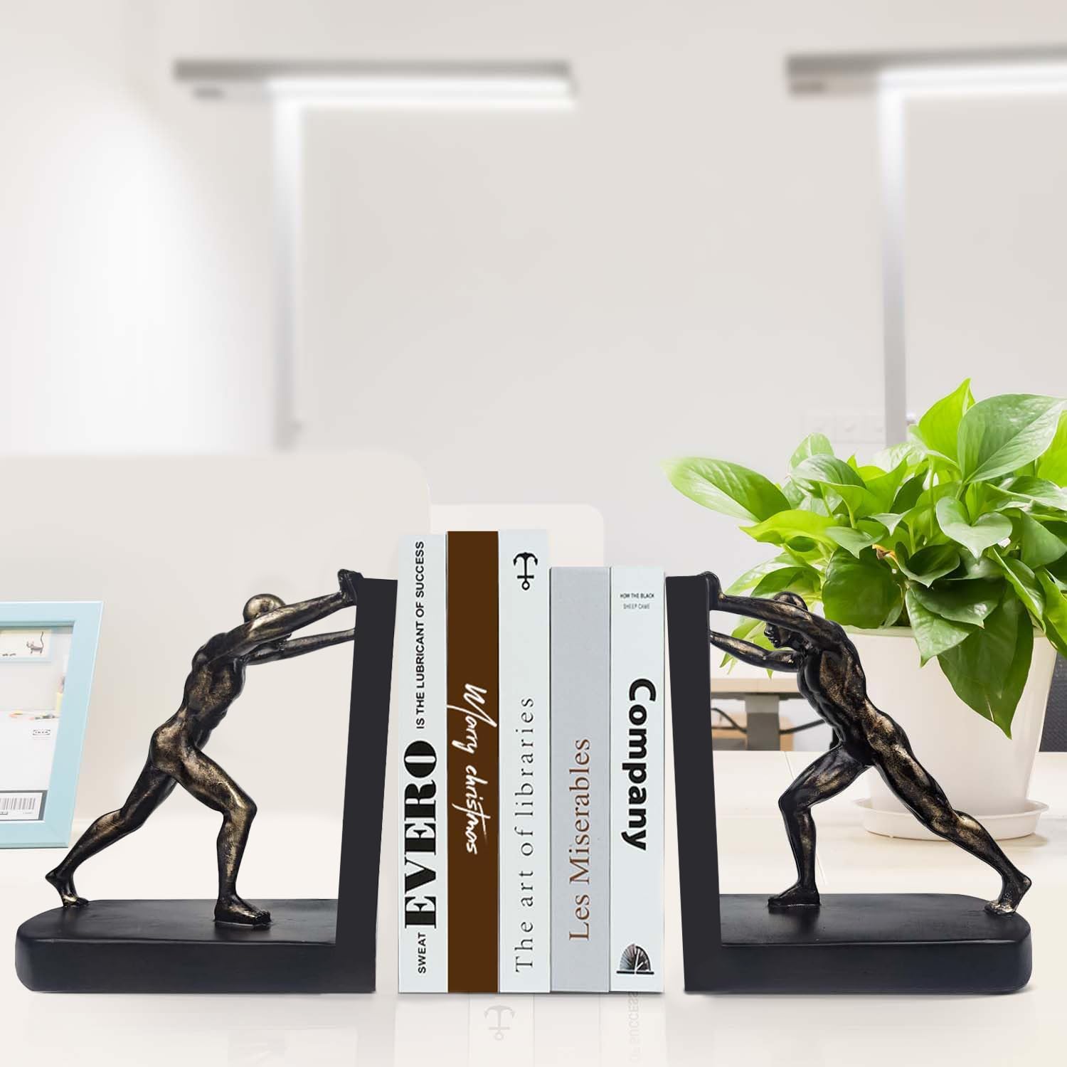 Soportes de Libros Decorativos humanoides de Resina, sujetalibros Antideslizantes para Libros Pesados, Decoraciones Elegantes para estanterías en el hogar, Oficina y Estudio