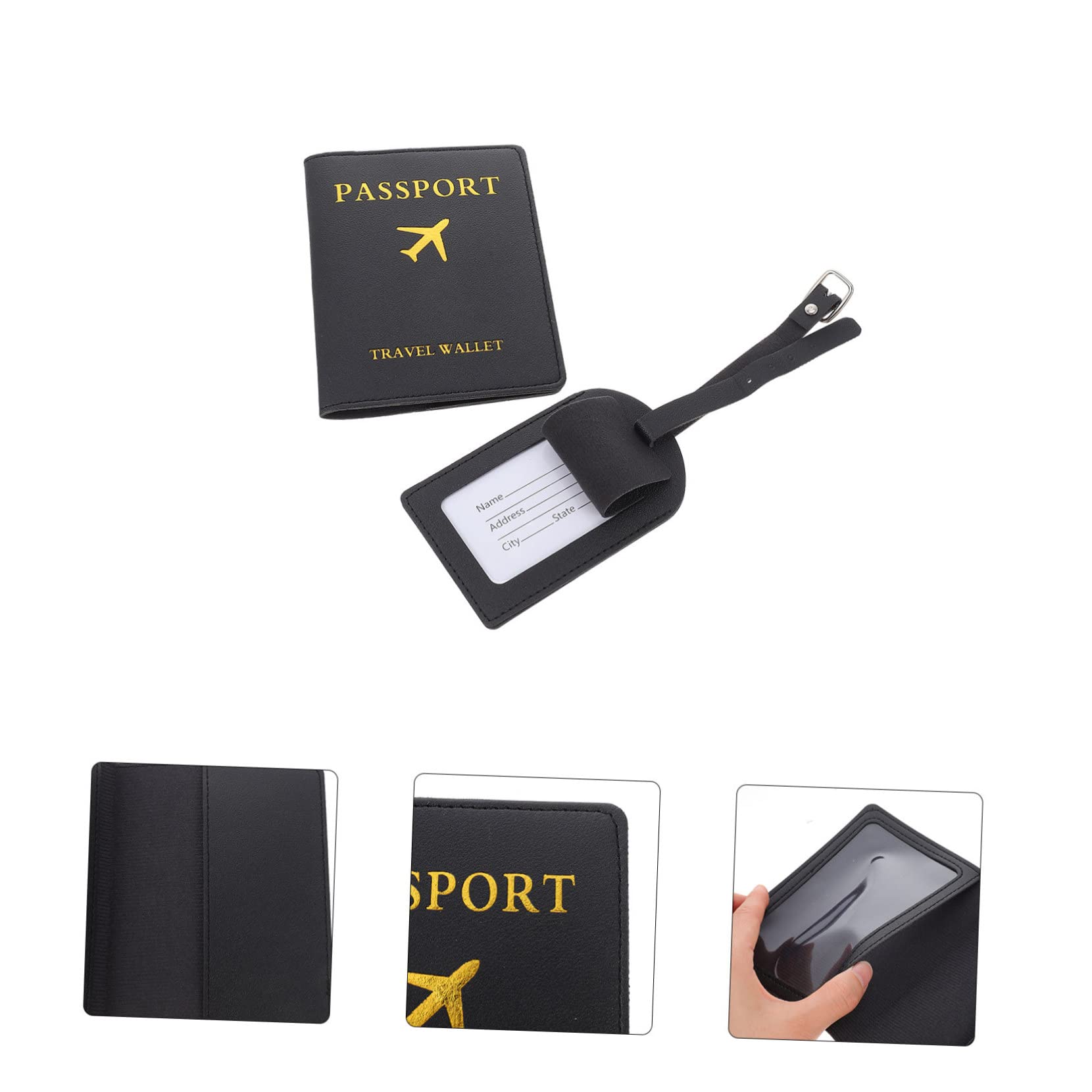 5 Set etichetta del bagaglio della copertura del passaporto etichetta per bagaglio di coppia clip per badge retrattile cartellini personalizzati medaglietta personalizzata pu Black