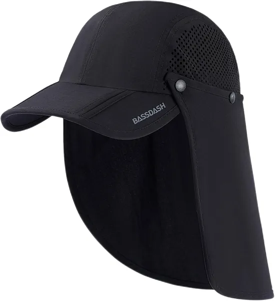BASSDASH UPF 50+ Foldable Fishing Hat Baseball Cap with Removable Neck Flap Portable for Men Women Golf Hiking