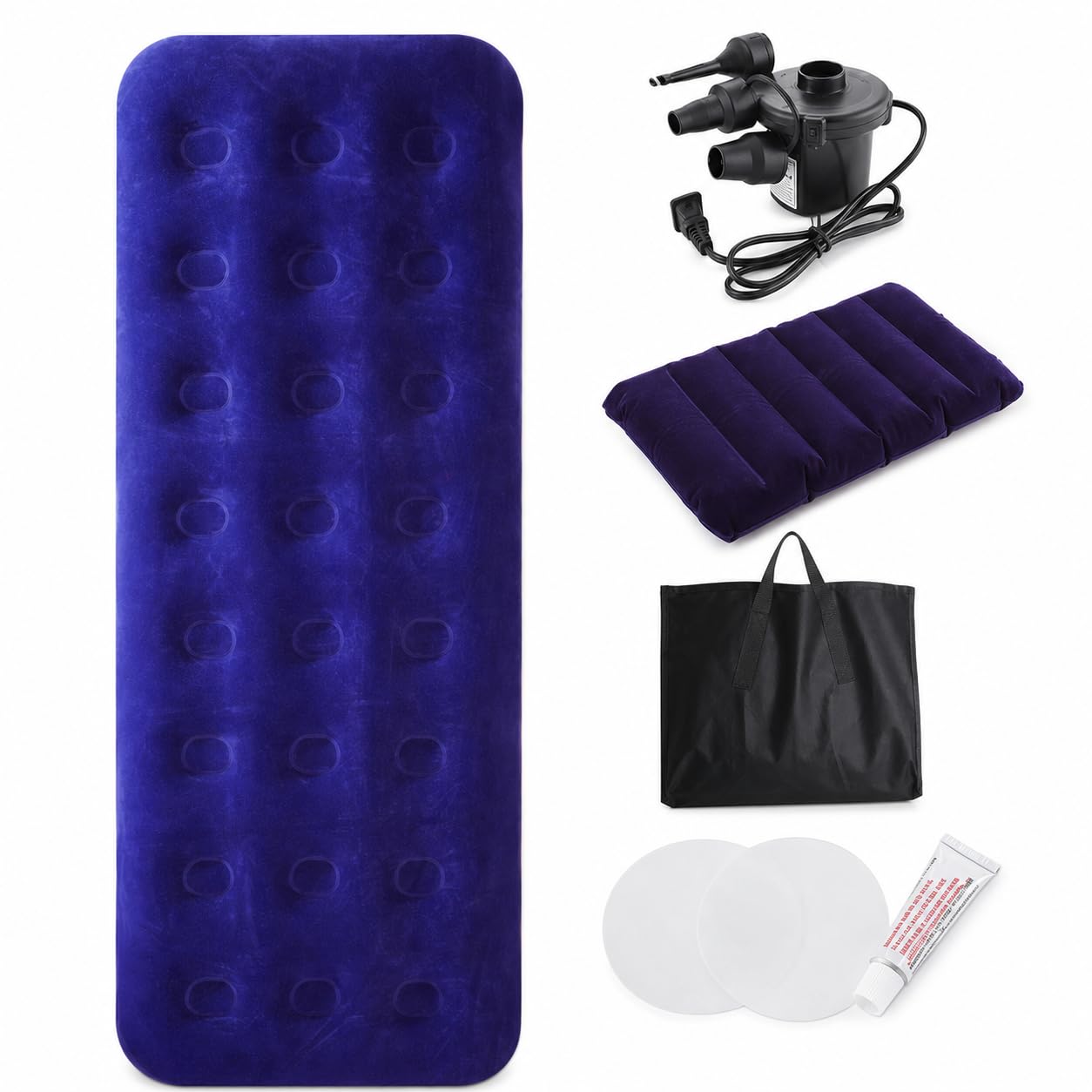 Colchón Inflable Portátil Camping Hogar, Plástico, Doble, Almohada, Bolsa, Material Compuesto, Uso hogar, Exterior, Incluye Bomba Manual, Cama Individual con Bomba eléctrica, 191 * 73 * 22cm