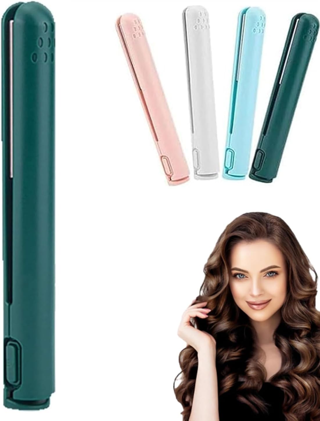 Mini Dual-Purpose Curling Iron,2-in-1 Mini Curling Wand Flat Iron Hair Straightener,Portable Hair Straightener Travel Curling Wand for Women Short Hair,All Hair Types (Green)