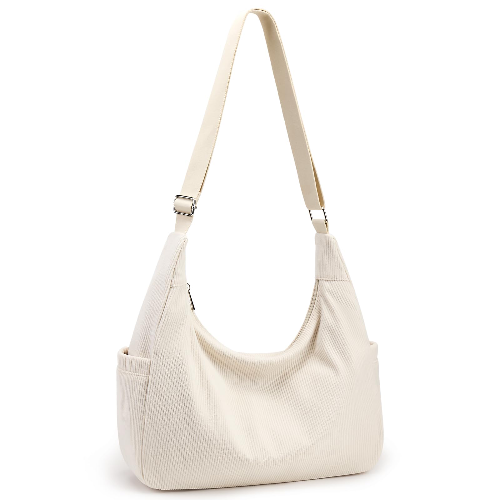 Borsa Tote In Velluto A Coste KALIDI - Multitasche Con Cerniera, Grande Capacità, Tracolla Regolabile Per Lavoro, Scuola, Viaggi, Beige