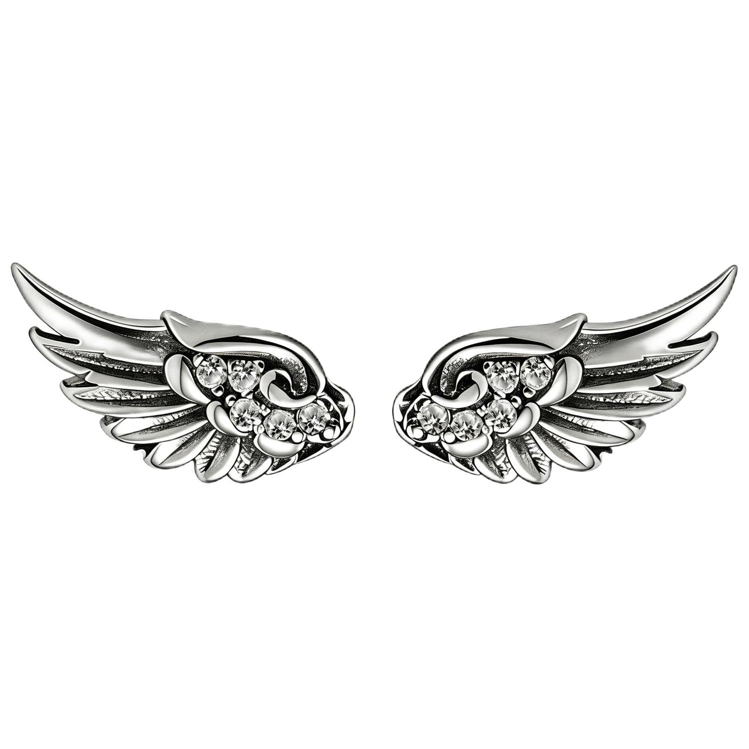 925 Sterling Silver Angel Wing Stud Earrings with Gift Box