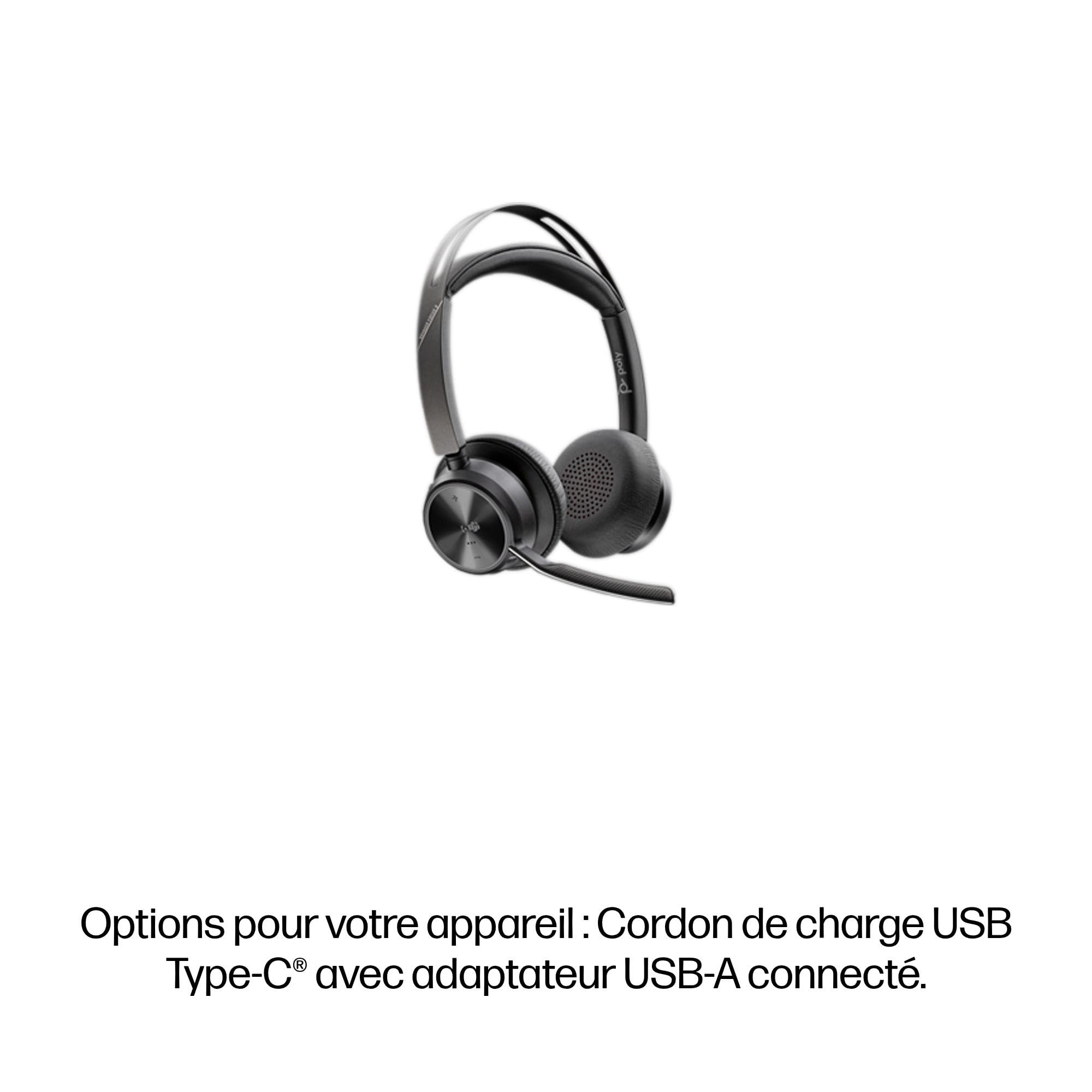 Poly Voyager Focus 2-M USB-C-C Headset USB-C/A Adapter Customer Special 1- Connection Via Bluetooth - Noise Annulation; Smart Sensor Technology; Dynamic Mute Alert - Black