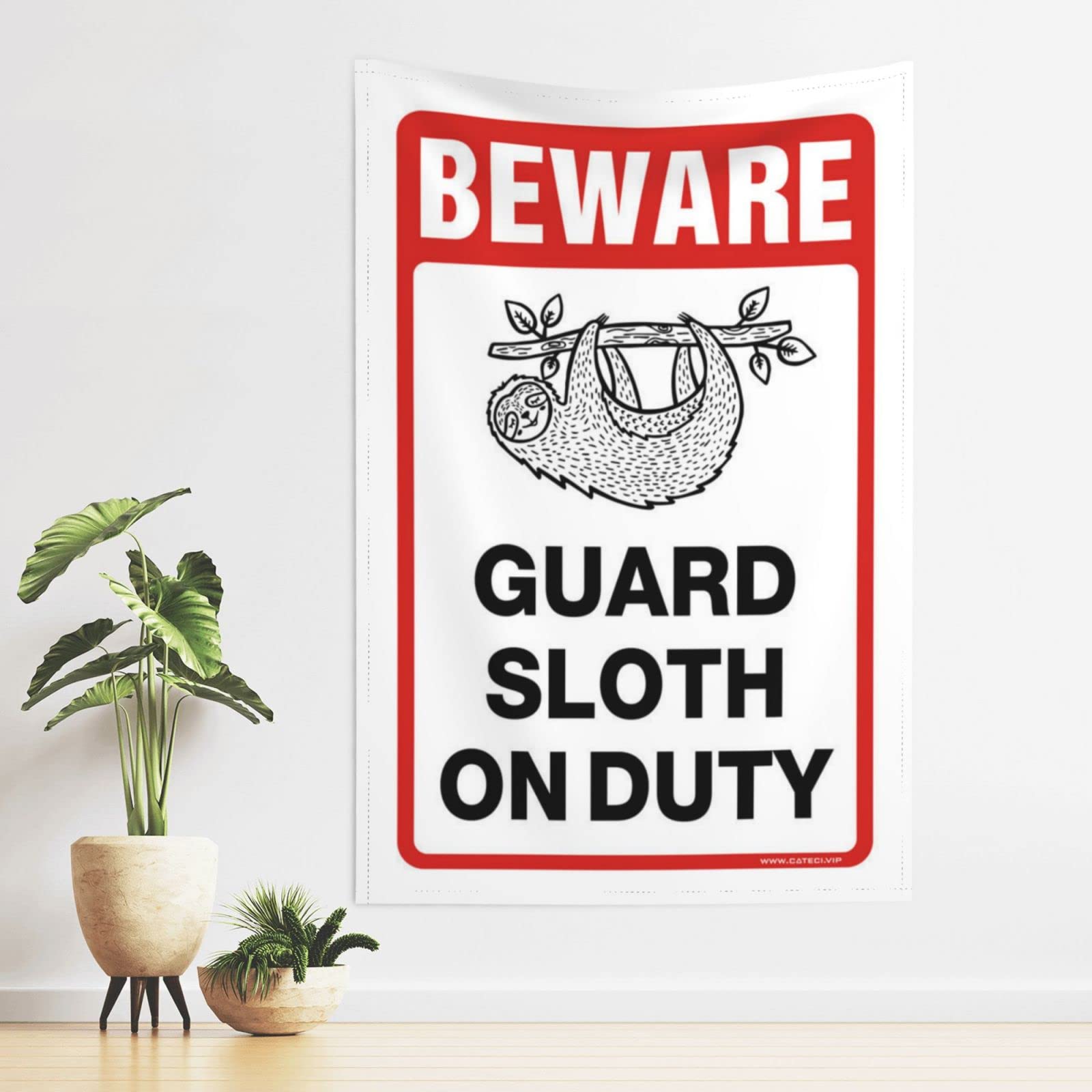 Pravoxi One Color Tapestries For Bedroom Beware! Guard Sloth On Duty Tapestry Ceiling Decor Wall Decor Dorm(100X150cm)
