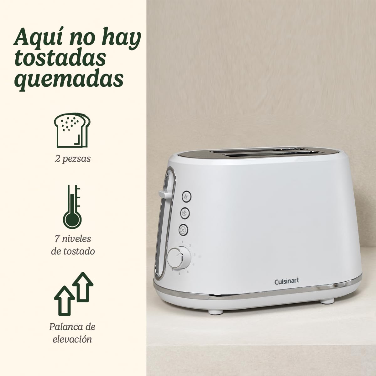 Cuisinart Tostadora de 2 rebanadas | Ranuras extra profundas, ideales para pan grueso | Palanca de elevación | 7 niveles de tostado más descongelación | Disponible hervidor a juego | Blanco
