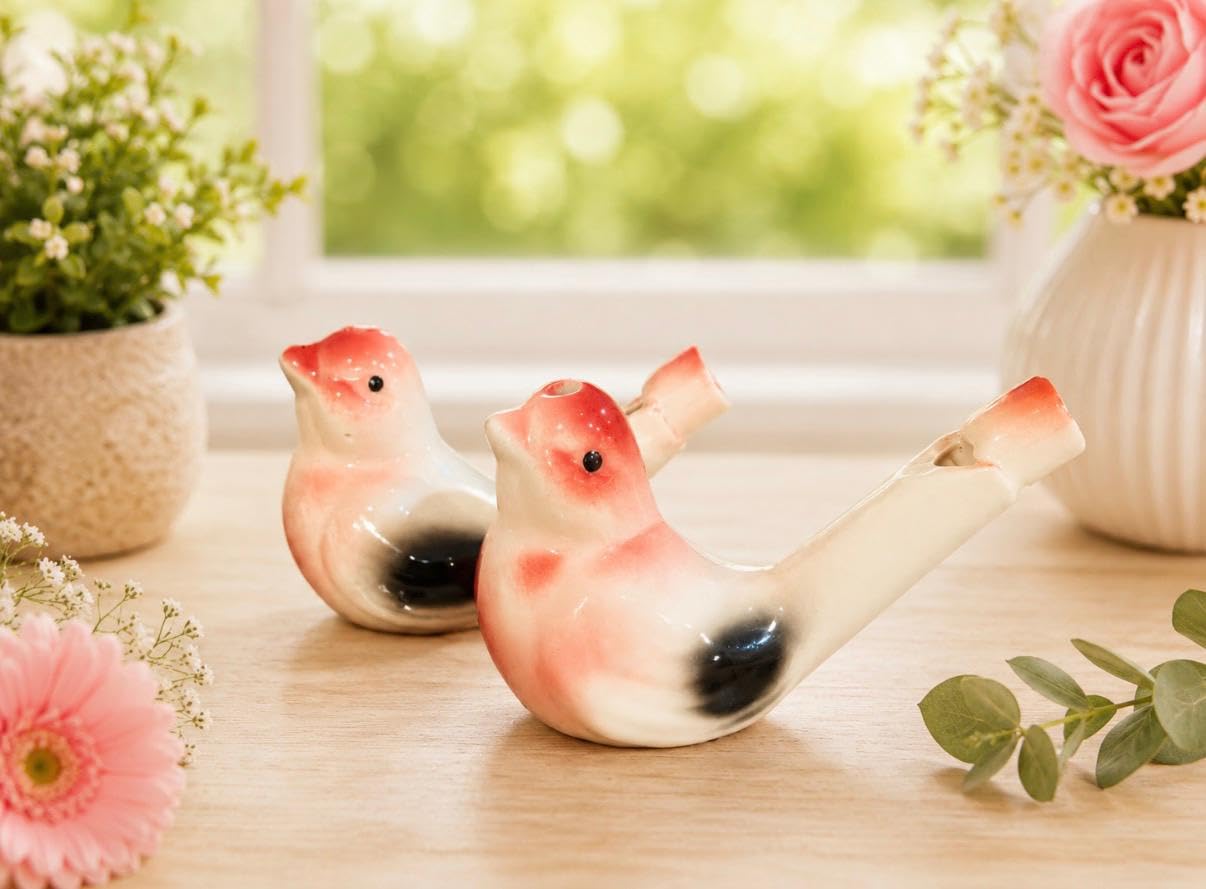 Heritage Terracotta Ceramic Bird Water Whistle – Cute Animal Design, Clay Bird Call Whistle, Musical Noisemaker Toy for Kids Party Favors, Garden Decor, and Educational Play - Set of 2 (Design - I)-image-47