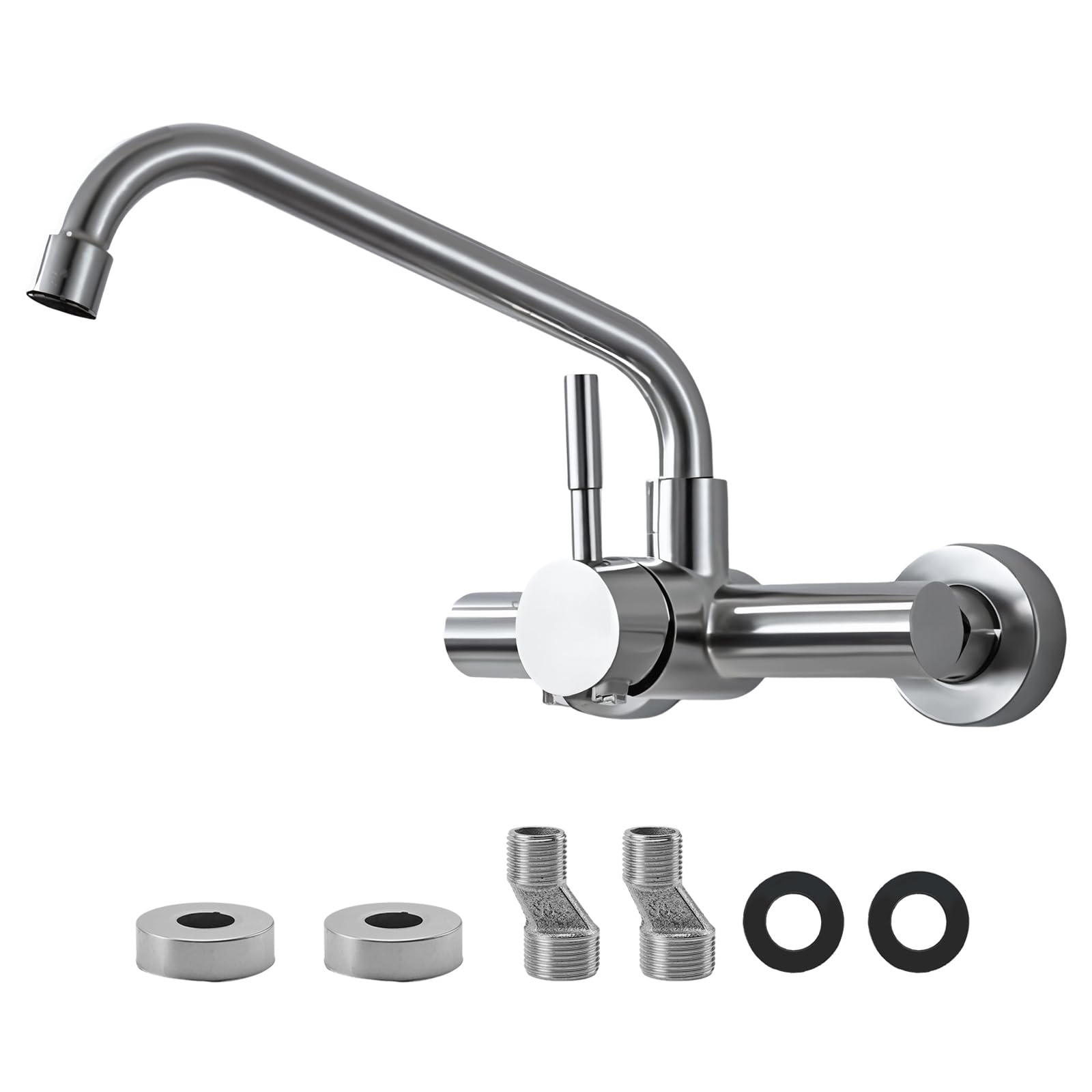 Grifo Cocina de Pared, Grifería de Fregadero Giratorio a 360​°, Grifo de Acero Inoxidable 304 Agua Fría Y Caliente para Fregaderos, Lavabos
