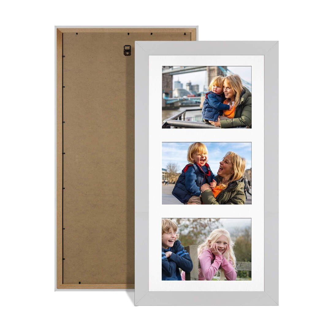 Procut Global 40X20CM Silver Photo Frames For Multiple Pictures with White Mount-Modern Collage Frame with 3 Apertures (3x) 6X4-Engineered Wood with Shatterproof Perspex