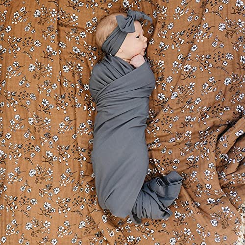 Image of Mebie Baby Charcoal Stretch Swaddle, Modern and Neutral Swaddle Blanket for Baby Girl, Soft Baby Blankets, Newborn Swaddle Blanket, 0-3 Month, Comfy Wrap, Baby Essentials & Gifts (47 inch x 47 inch)