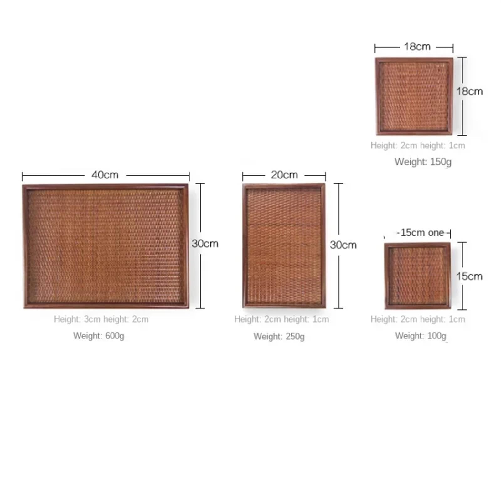Plateau à Thé Plateau à thé tissé en rotin, Plateau en Bois Massif, rectangulaire, décoration de la Maison, Plateau de Tissage en Bois rétro(30cmx20cm)