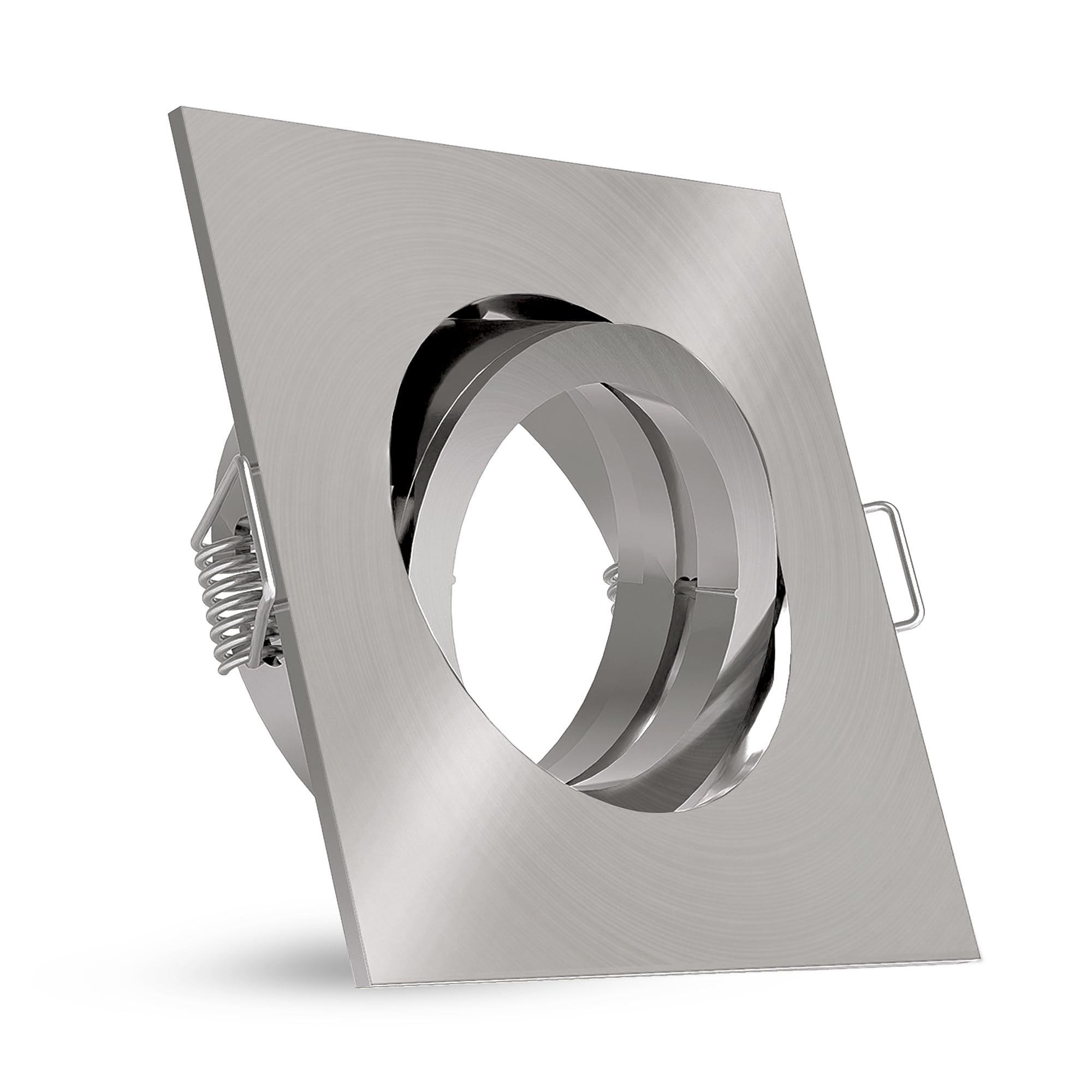 Zestaw 10 szt. linovum® reflektor do zabudowy rama montażowa wychylna kwadratowa aluminium szczotkowane wraz z oprawą GU10 do LED, halogenowa