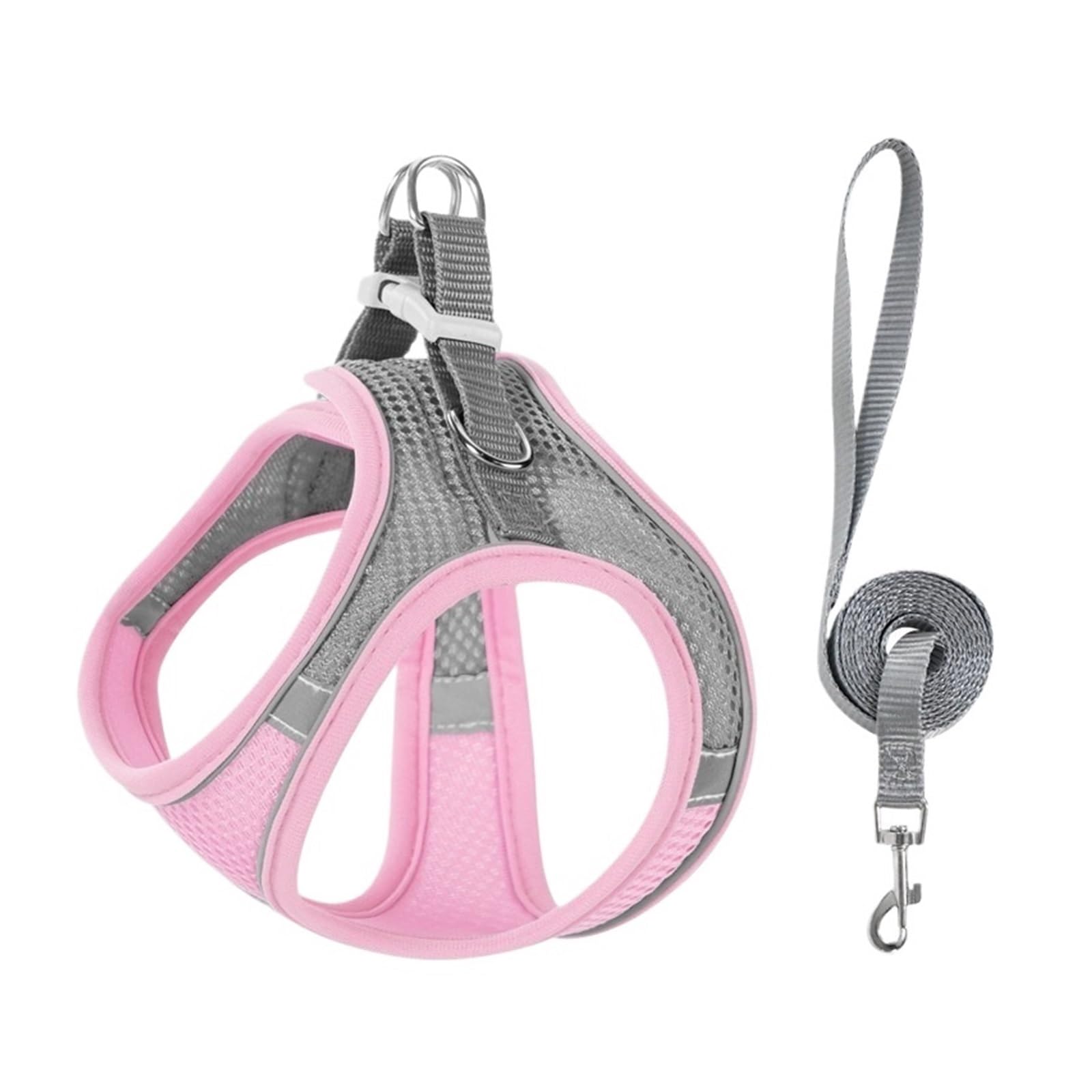 Arnés de perro 9-10kg rosa gris para pasear de noche con correa de 1.5 metros
