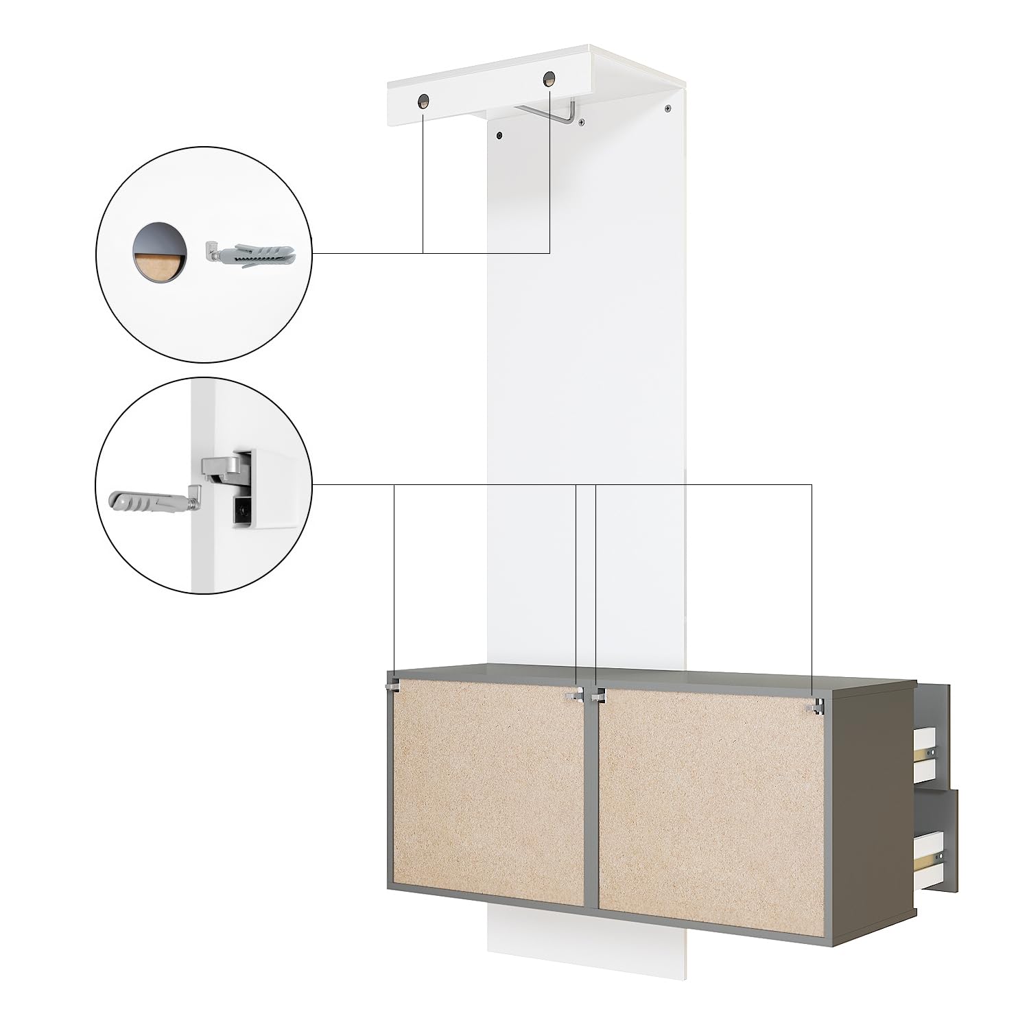 Vladon Garderobe Carlton Set 2, Made in Germany, Wandgarderobe aus Deko-Paneel & hängender Schubladen-Kommode, Anthrazit matt/Bronze Optik (105 x 193 x 35 cm)