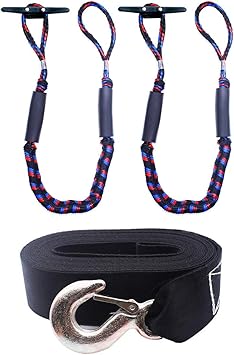 Boat Bungee Dock Line and Boat Winch Strap with Hook
