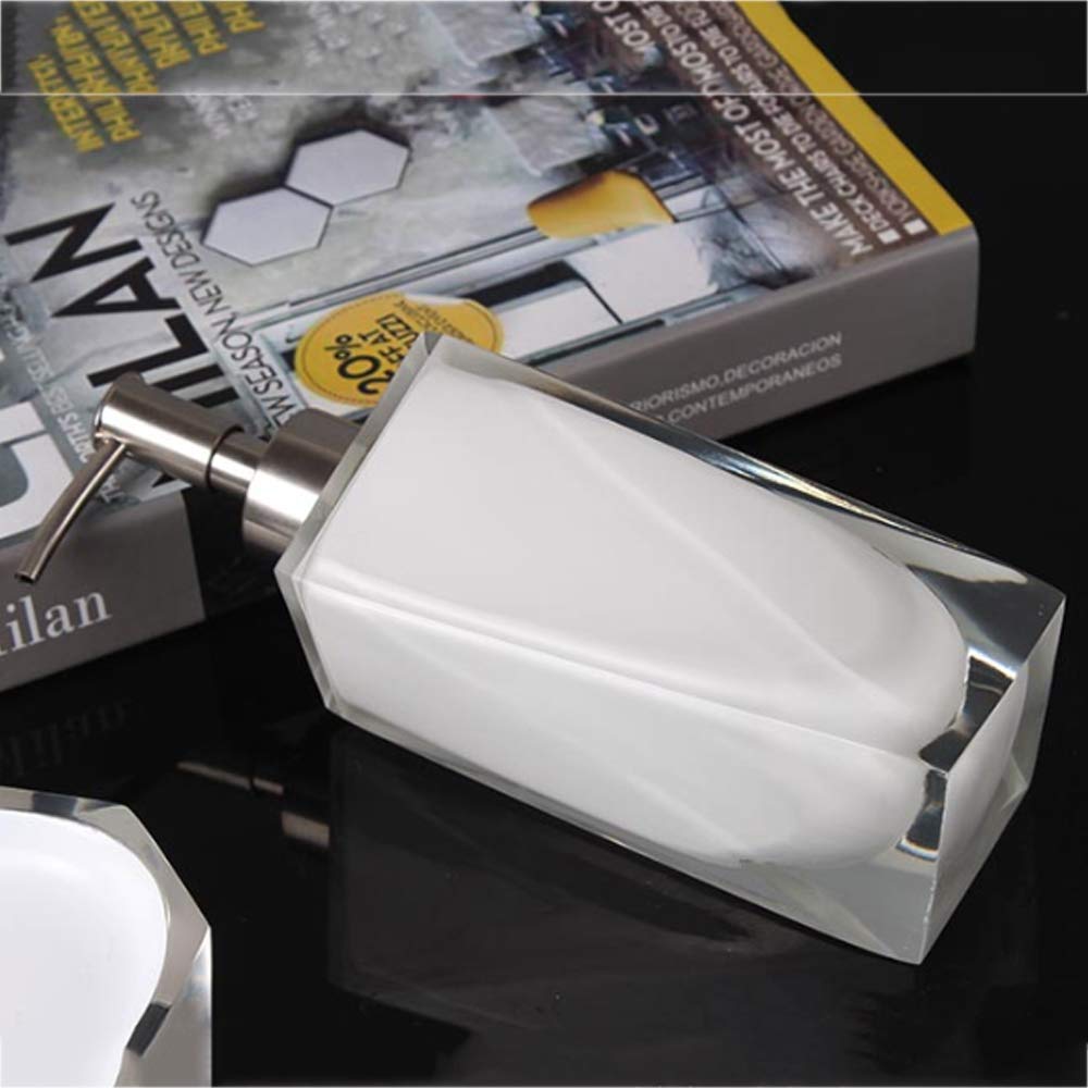 Juego de Accesorios de Baño de Resina Conjunto de Baño con Porta Cepillo de Dientes, 2 Tazas, Dispensador de Jabón Líquido, Jabonera,Blanco