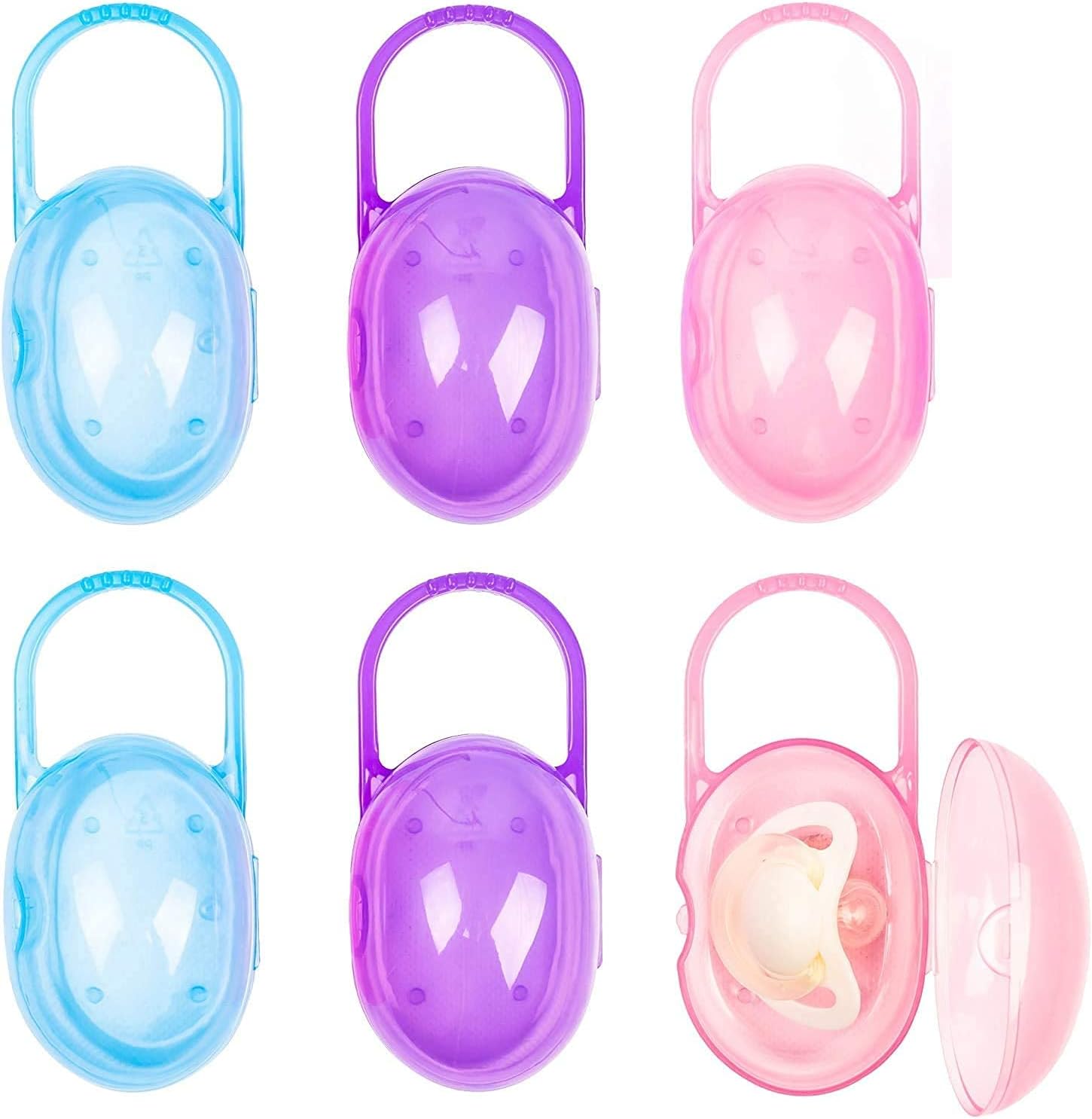 Chuckle 6 Pack Dummy Storage Case, Baby Soother Pacifier Travel Holder Pod - BPA Free & Dishwasher Safe with Mesh Bag