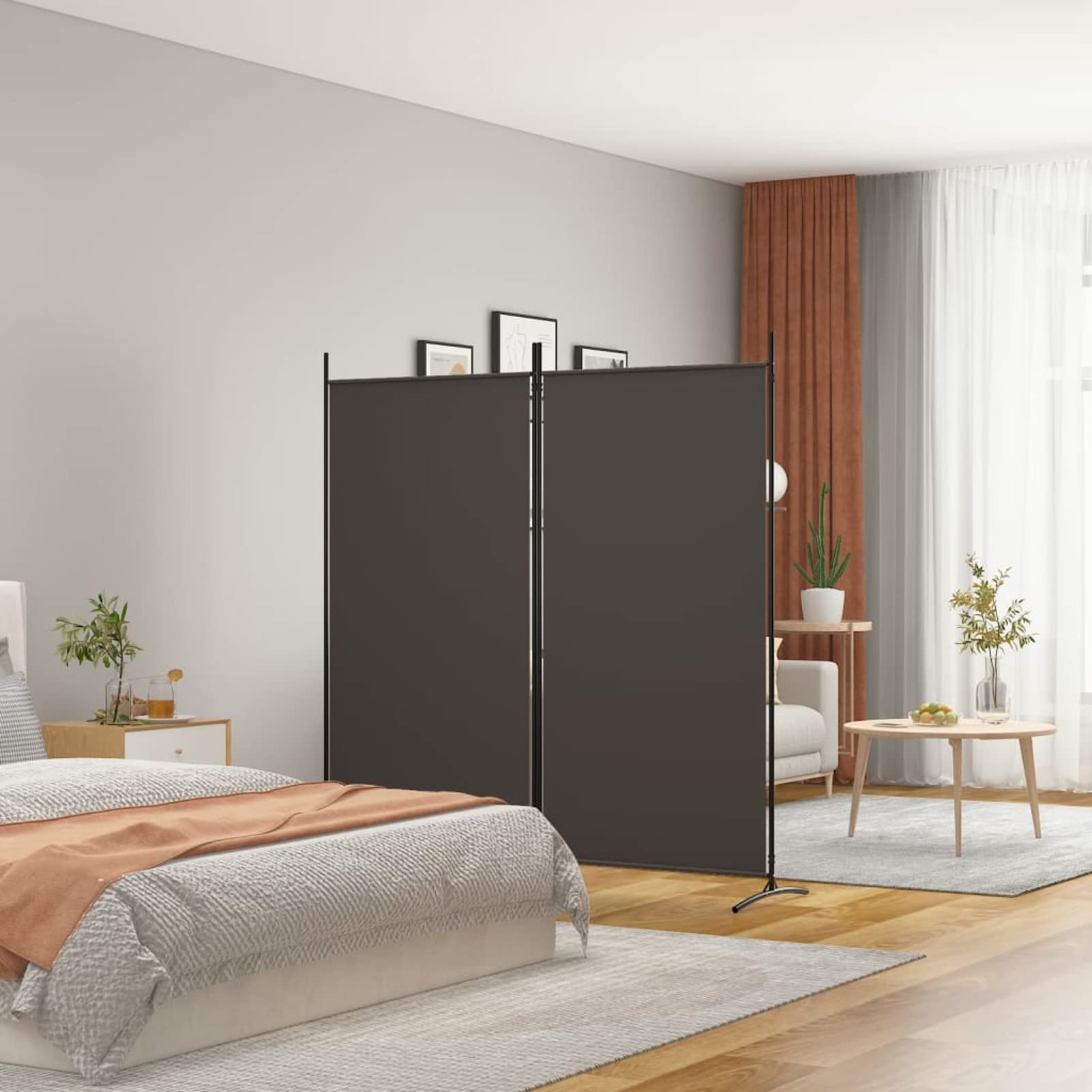 Sufrk Brown 2-Panel Room Divider 175X180 Cm Fabric,Freestanding Wall Privacy Screen Or,Paravent Partition Separator For Living Room,Bedroom And Office