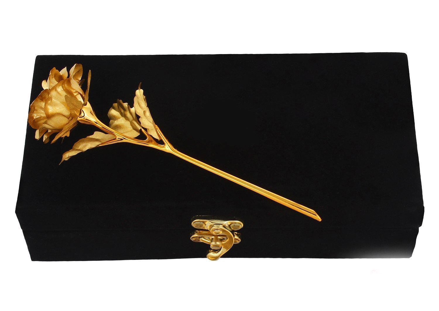 INTERNATIONAL GIFT Golden Rose Flower with Golden Leaf with Black Gift Box-image-4