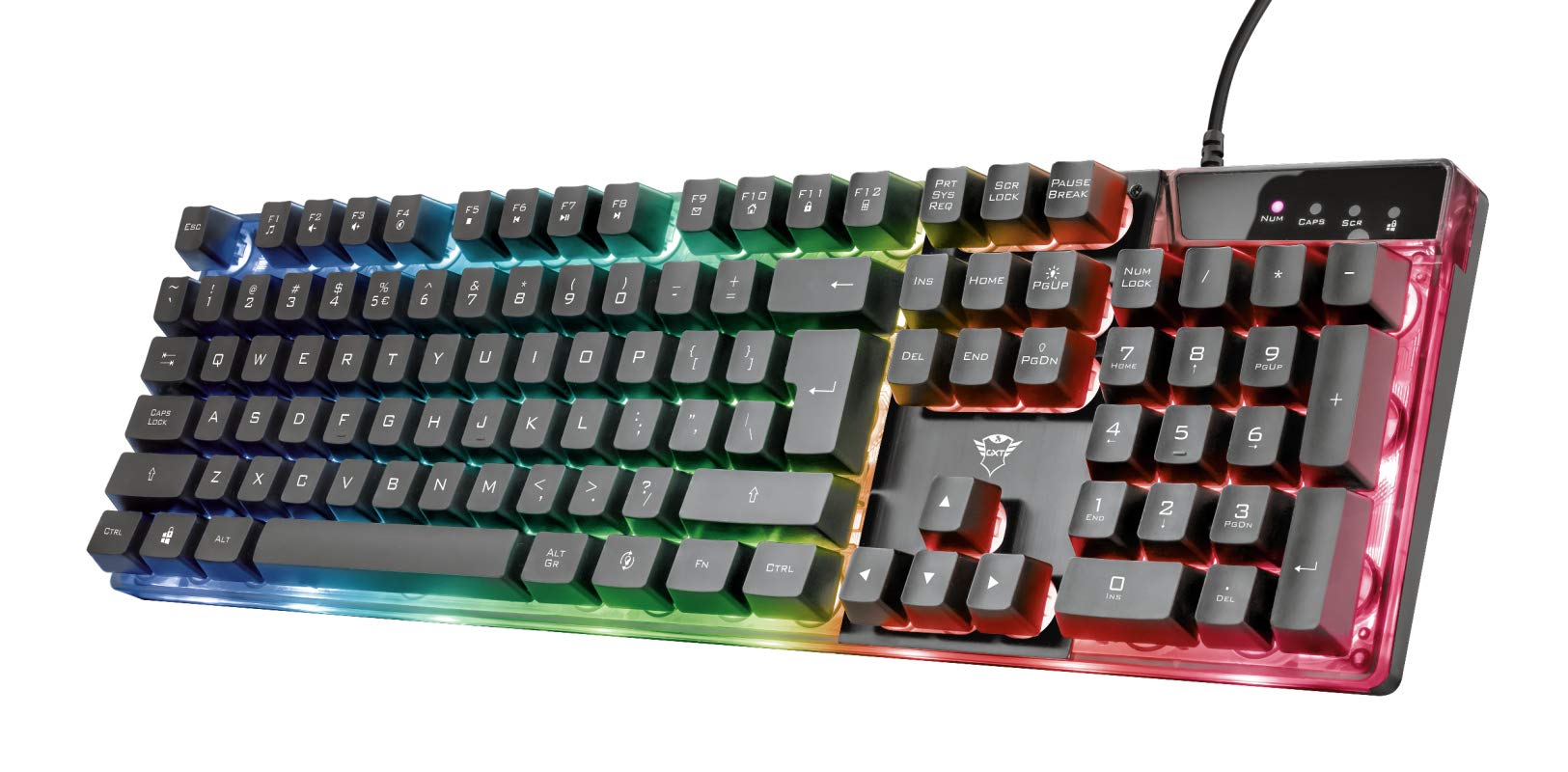 Trust Gaming GXT 835 Azor klawiatura z podświetleniem, hiszpański układ QWERTY, oświetlenie LED, bezprzewodowa klawiatura do gier do gier do systemu Windows, Mac, PC, komputera, laptopa, czarna