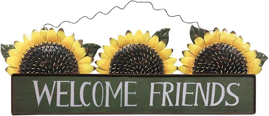 Vintage Sunflower Decor Welcome Sign for Front Door, Garden Themed Welcome Door Sign Hanging Metal Welcome Wall Plaque Home Garden Decor (Sunflower Welcome Sign-A)