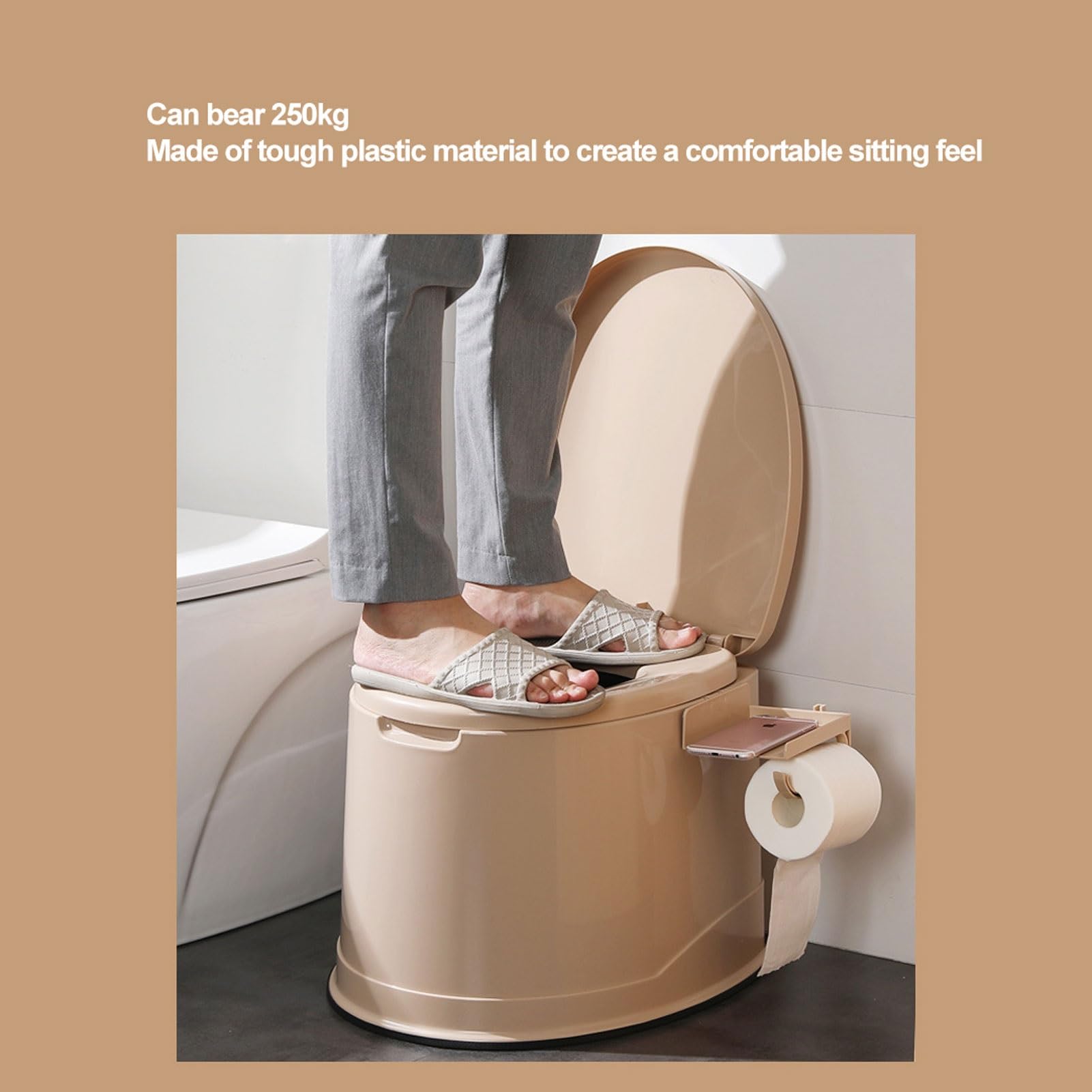 orinal, Inodoro portátil con asiento, tapa, asas y portarrollos, escupidera compacta, orinal de cámara Unisex for acampar en interiores exteriores