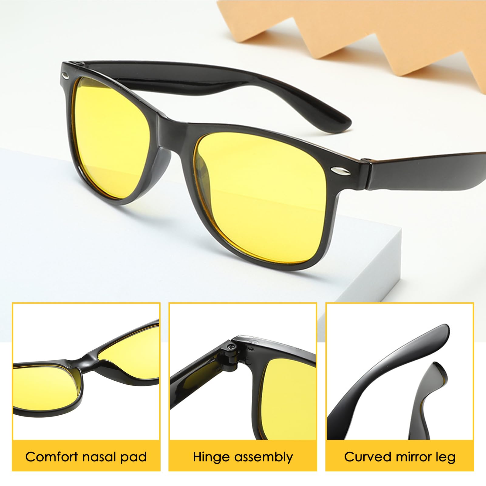 Lot de 2 Lunettes de Vision Nocturne Anti-Éblouissement Conduite Verres Jaunes Polarisés TAC UV400 Sur-Lunettes Légeres Compatibles avec Montures de Vue pour Homme Femme Nuit Pluie Brouillard Golf