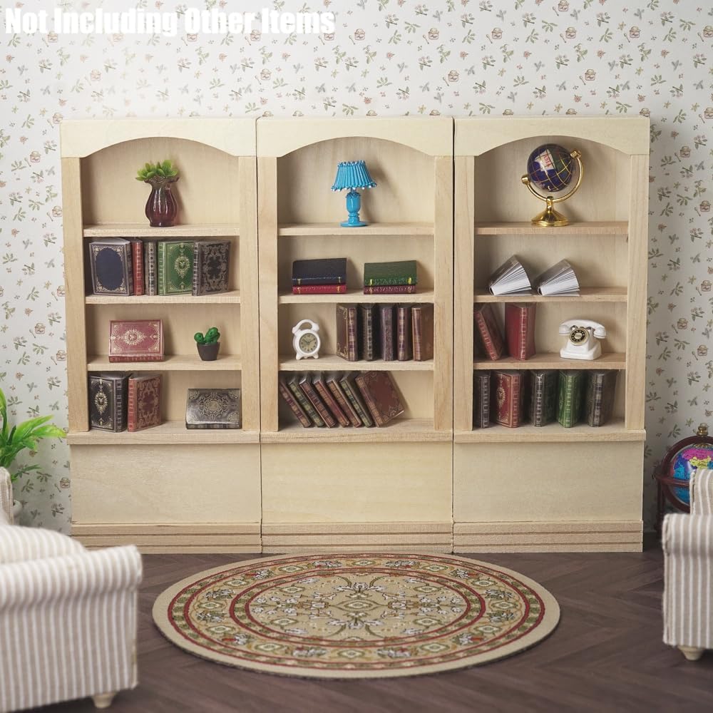 Odoria Dollhouse Bookcase Shelf Miniature: 3 Pcs 1/12 Scale Bookshelf for Books Library School Office - Mini Wall Display Cabinet Antique Retro - Tiny Wood Furniture Victorian Vintage DIY Unpainted