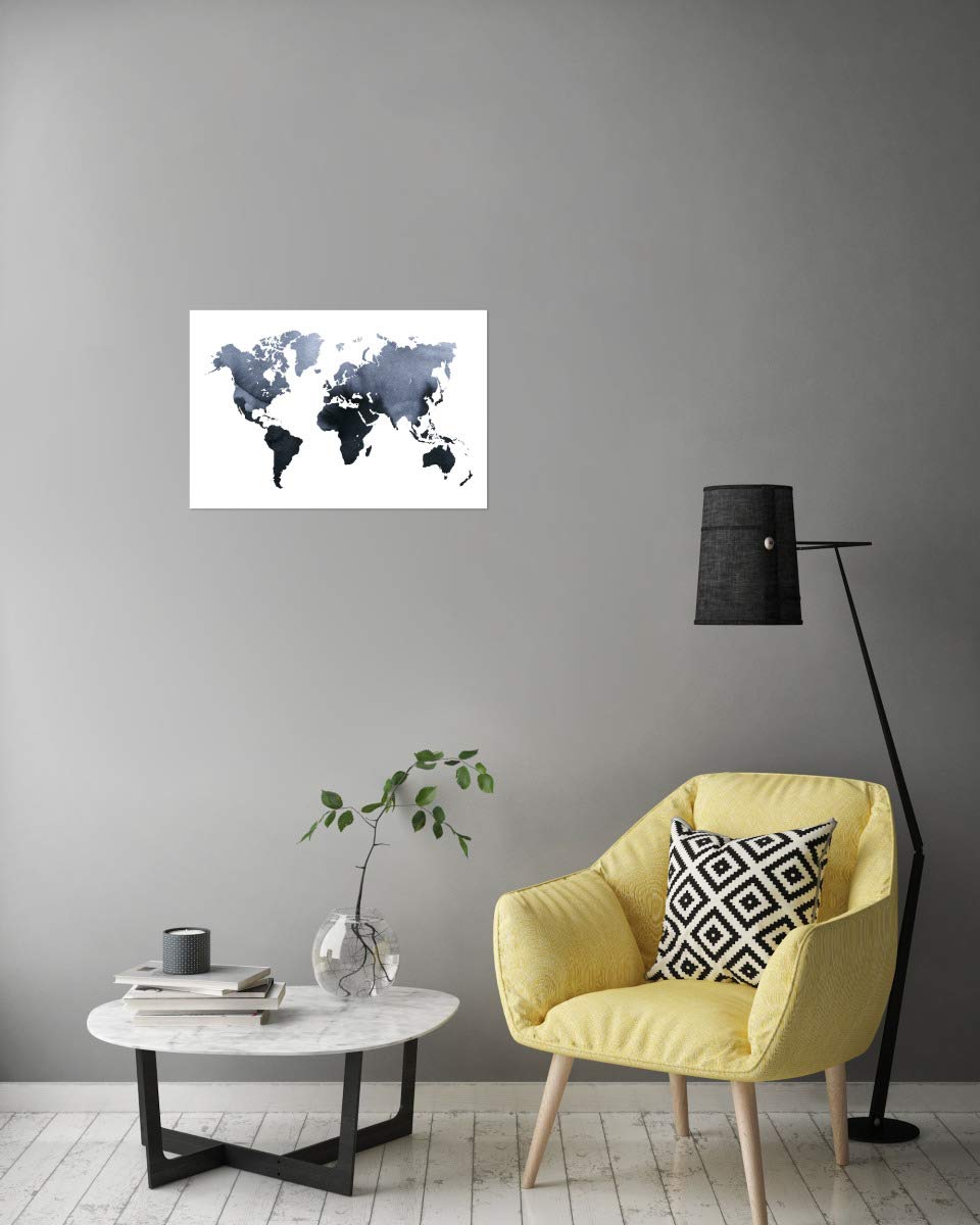 artboxONE Poster 150x100 cm Natur Weltkarte - Indigo Blau hochwertiger Design Kunstdruck - Bild weltkarte atlas azur