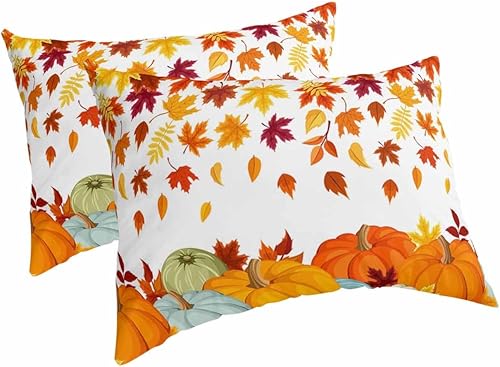 Fundas de almohada naranjas de Acción de Gracias, tamaño Queen, 2 paquetes de fundas de almohada suaves para sofá, sofá, cojín lumbar de cuerpo