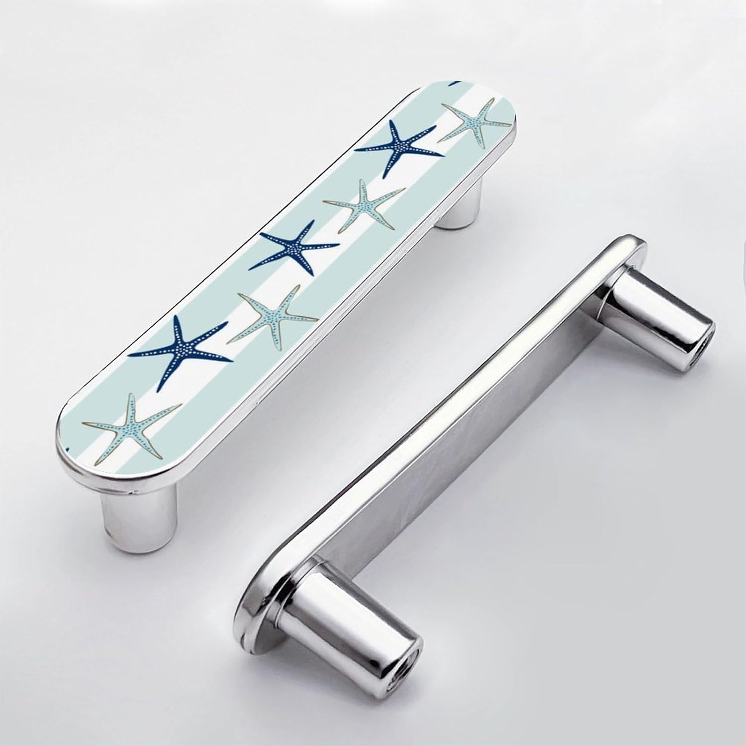 4 Pack Blue Starfish Cabinet Pull 3-3/4 Inch (96 mm) Center to Center Silver Cabinet Handles Unique Drawer Pull Bathroom Drawer Handle Kitchen Cabinet Hardware
